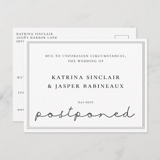 Minimalistisch uitgestelde bruiloft aankondigingskaart (Voorkant / Achterkant)