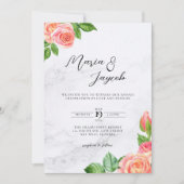 Minimalistisch uitnodigen van Floral Marble Weddin Kaart (Voorkant)
