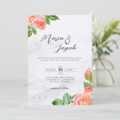 Minimalistisch uitnodigen van Floral Marble Weddin Kaart (Staand voorkant)