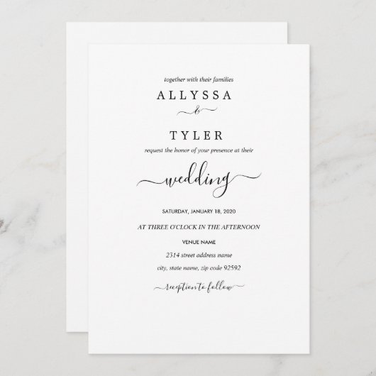 Minimalistisch uitnodigen voor bruiloft kaart (Voorkant / Achterkant)
