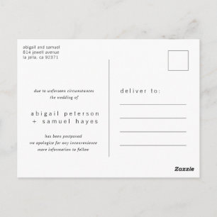 Minimalistisch uitstel van zwart en wit huwelijk briefkaart