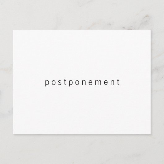 Minimalistisch uitstel van zwart en wit huwelijk briefkaart (Voorkant)