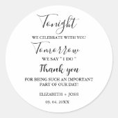 Minimalistisch Vanavond vieren we trouwrepetitie Ronde Sticker (Voorkant)