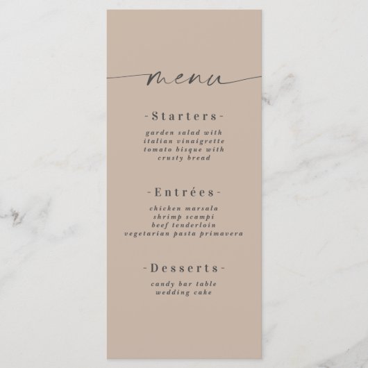 Minimalistisch vaste kleurenzand Khaki beige bruil Menu (Voorkant)