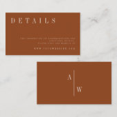 Minimalistisch verbrand Oranje bruiloft — details Informatiekaartje (Voorkant / Achterkant)