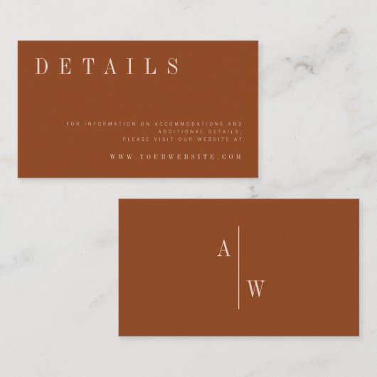 Minimalistisch verbrand Oranje bruiloft — details Informatiekaartje (Voorkant / Achterkant)