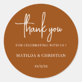 Minimalistisch verbrand Oranje huwelijk Ronde Sticker (Voorkant)