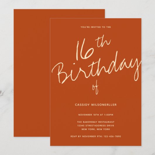 Minimalistisch verbrand Sinaasappel 16e verjaardag Kaart (Voorkant / Achterkant)