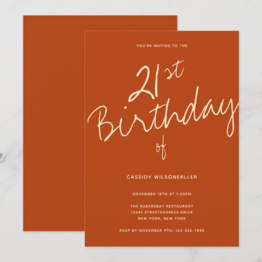 Minimalistisch verbrand Sinaasappel 21ste verjaard Kaart (Voorkant / Achterkant)