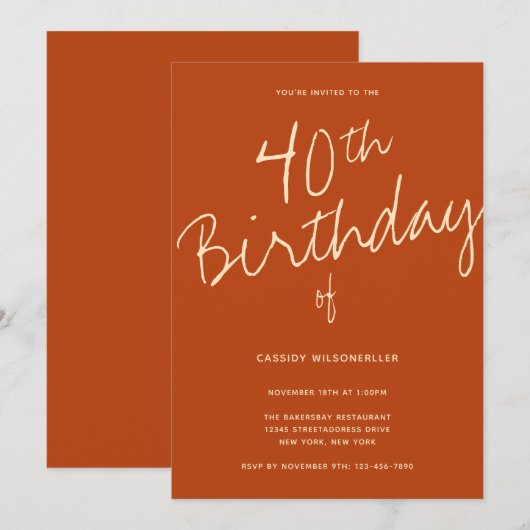 Minimalistisch verbrand Sinaasappel 40e verjaardag Kaart (Voorkant / Achterkant)