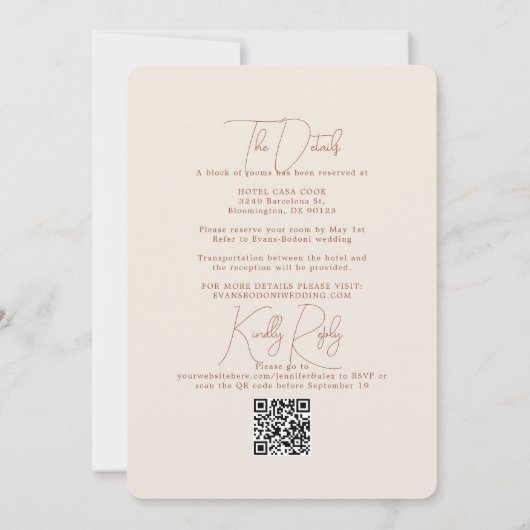 Minimalistisch verbrand Sinaasappel in één en RSVP Kaart (Achterkant)