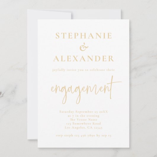 Minimalistisch Verloving Champagne Gold Script Kaart (Voorkant)