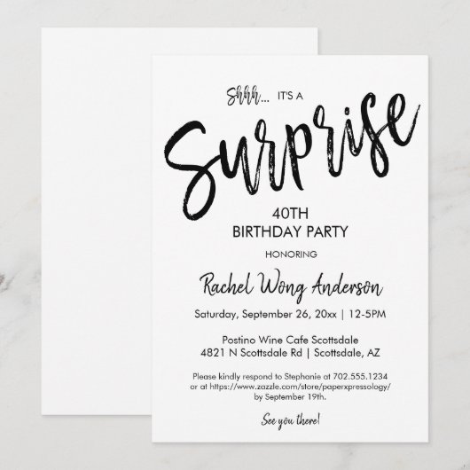 Minimalistisch verrassingsfeestje verjaardag pensi kaart (Voorkant / Achterkant)