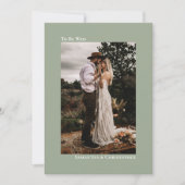 Minimalistisch Verticale Fotopagina Groene bruilof Kaart (Voorkant)