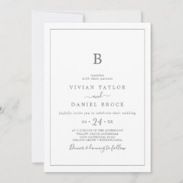 Minimalistisch verzoek om een Silver Monogram Wedd Kaart