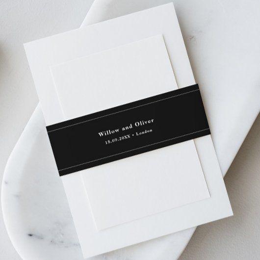 Minimalistisch verzoek om een zwarte bruiloft uitnodigingen wikkel