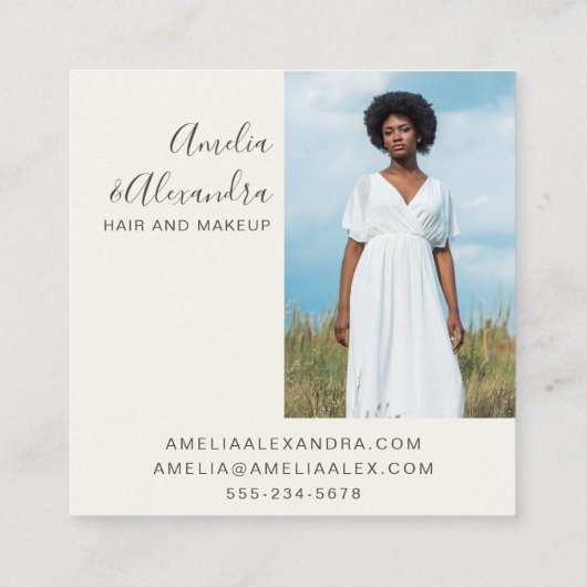 Minimalistisch vet script Boho Dusty Blue Foto Vierkante Visitekaartje (Achterkant)