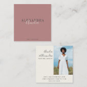 Minimalistisch vet script Boho Dusty Roos Foto Vierkante Visitekaartje (Voorkant / Achterkant)