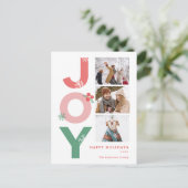 Minimalistisch vet script Joy 3 foto collage famil Feestdagenkaart (Staand voorkant)