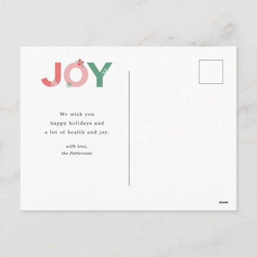 Minimalistisch vet script Joy 3 foto collage famil Feestdagenkaart (Achterkant)