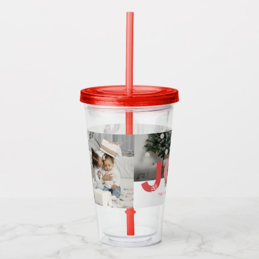 Minimalistisch Vet Vreugdescript 3 Fotocollage Vak Acryl Drinkbeker (Voorkant)