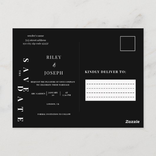 Minimalistisch vet zwart en wit sparen de datum briefkaart (Achterkant)