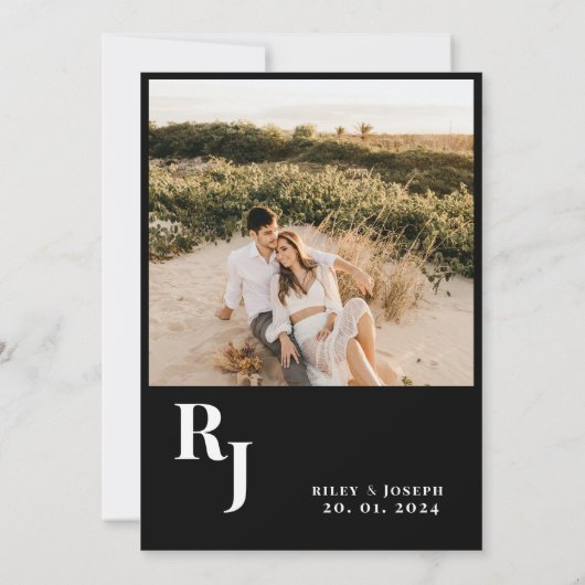 Minimalistisch vet zwart-wit bruiloft kaart (Achterkant)