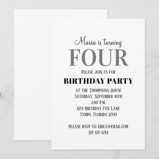 Minimalistisch Vierde verjaardag Genderneutralitei Kaart (Voorkant / Achterkant)