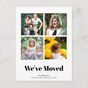 Minimalistisch vierkant 4 Foto Collage White Movin Aankondigingskaart