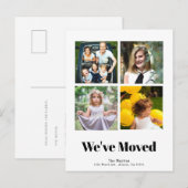Minimalistisch vierkant 4 Fotocollage Wit Bewegen Aankondigingskaart (Voorkant / Achterkant)