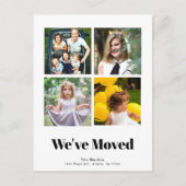 Minimalistisch vierkant 4 Fotocollage Wit Bewegen Aankondigingskaart (Voorkant)