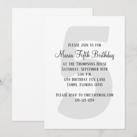 Minimalistisch vijfde verjaardag Genderneutraal Kaart (Voorkant / Achterkant)