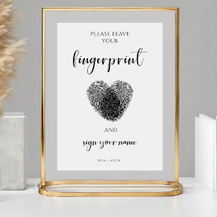 Minimalistisch vingerafdruk trouw gast boek bord poster