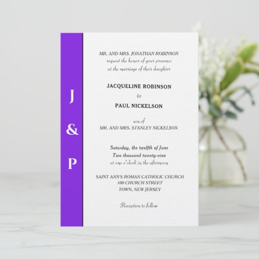 Minimalistisch Violet Wit Monogram Kaart (Staand voorkant)