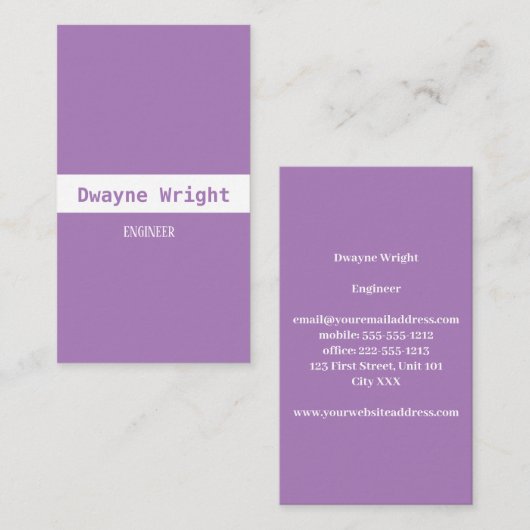 Minimalistisch viool paars en wit visitekaartje (Voorkant / Achterkant)
