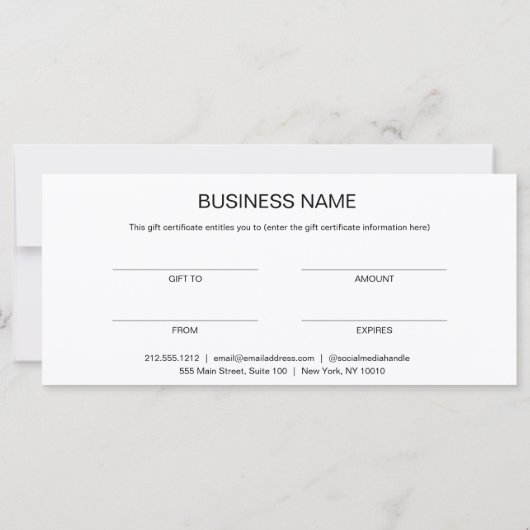 Minimalistisch Visitekaartje Cadeaucertificaat (Achterkant)