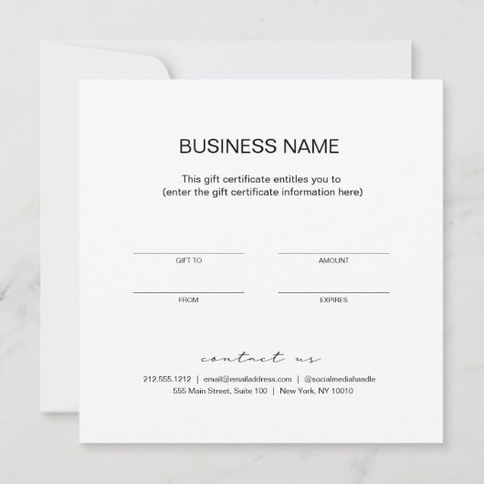 Minimalistisch Visitekaartje Cadeaucertificaat (Achterkant)