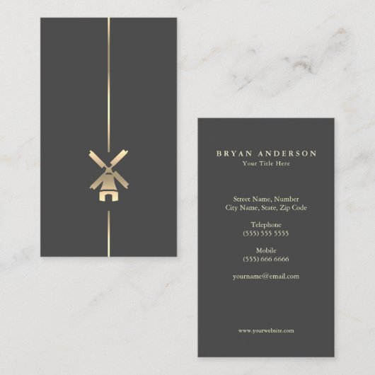 Minimalistisch Visitekaartje met goudwindmolen (Voorkant / Achterkant)