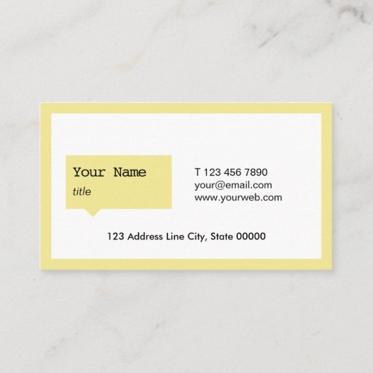 Minimalistisch Visitekaartje voor Gele Speech Bubb (Achterkant)