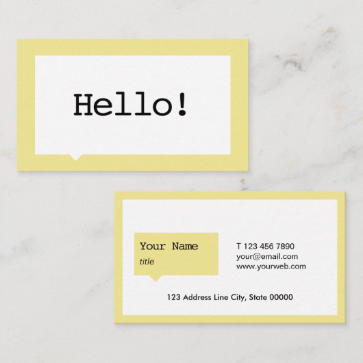 Minimalistisch Visitekaartje voor Gele Speech Bubb (Voorkant / Achterkant)