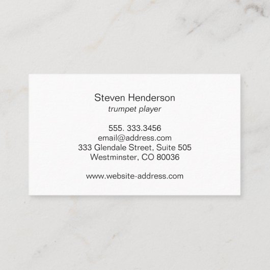 Minimalistisch Visitekaartje voor Trumpet Player-m (Achterkant)