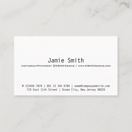 Minimalistisch Visitekaartje voor witte en zwarte (Achterkant)