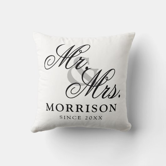 Minimalistisch Vlaams Elegant Script Mr en Mrs Kussen (Achterkant)