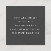 Minimalistisch vlakwit met cursieve tekst vierkante visitekaartje (Achterkant)