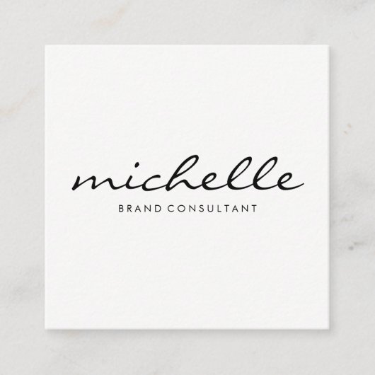 Minimalistisch vlakwit met cursieve tekst vierkante visitekaartje (Voorkant)