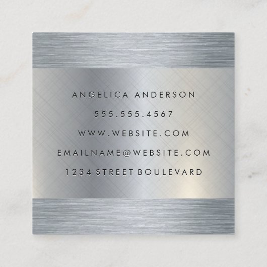 Minimalistisch vlakwit met cursieve tekst vierkante visitekaartje (Achterkant)