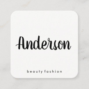 Minimalistisch vlakwit met cursieve tekst vierkante visitekaartje