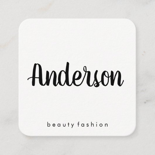 Minimalistisch vlakwit met cursieve tekst vierkante visitekaartje (Voorkant)
