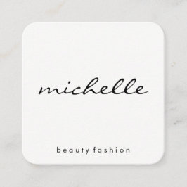 Minimalistisch vlakwit met cursieve tekst vierkante visitekaartje