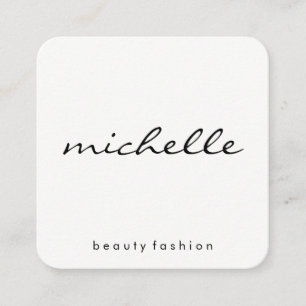 Minimalistisch vlakwit met cursieve tekst vierkante visitekaartje